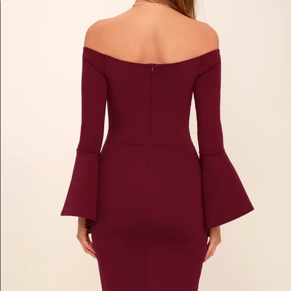 All She Wants Burgundy Off-the-Shoulder Midi Dress - Picture 6 of 7